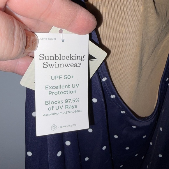 NWT LL Bean blue polka dot sun blocking swim suit dress size 16 - Picture 6 of 9